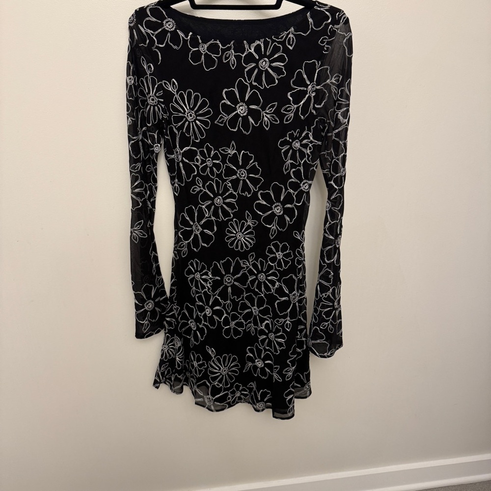 Realisation Par Black Embroidered Long Sleeve Mini Dress size S/M
